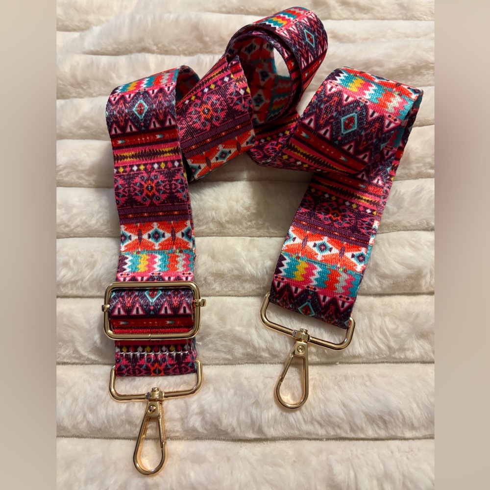 Guitar Handbag Colorful Patterned Bag Strap with Gold Hardware